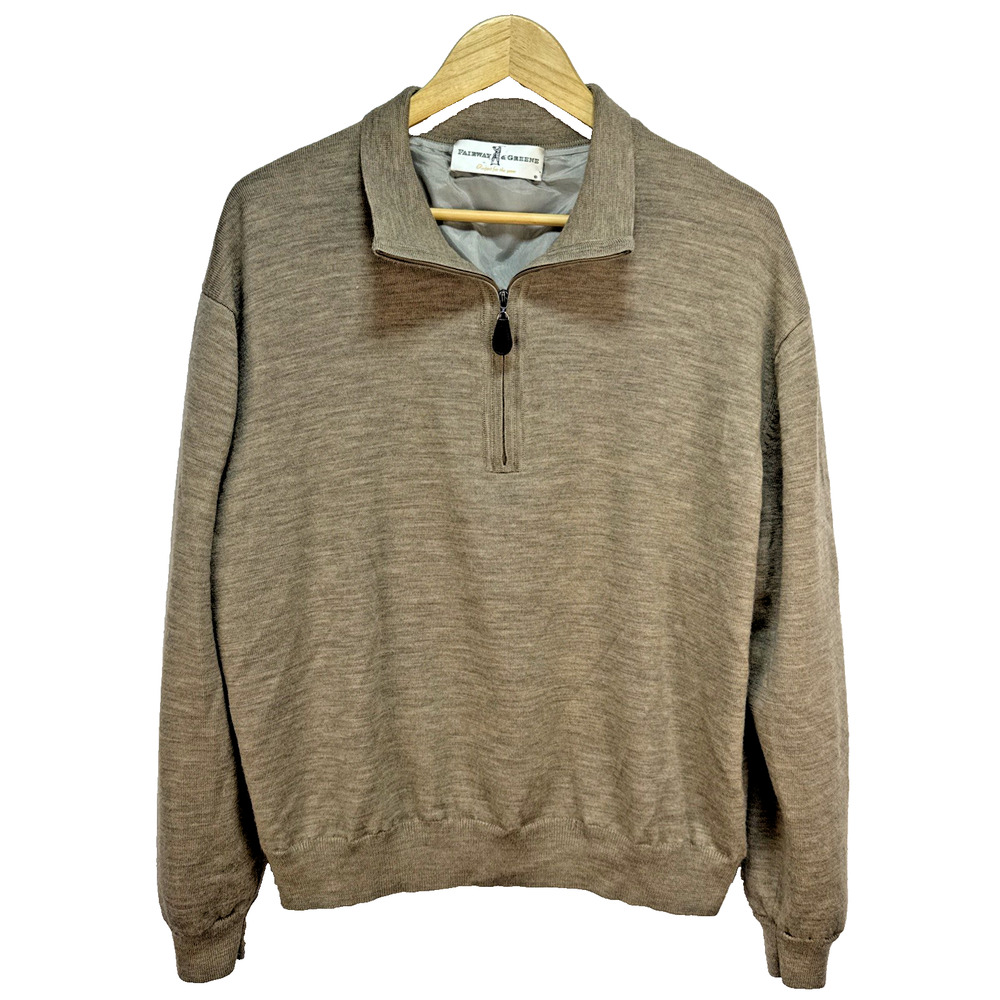 Fairway & Greene Mens 1/4 Zip Lined Wool Sweater Size M‎ Tan Neutral Preppy Golf